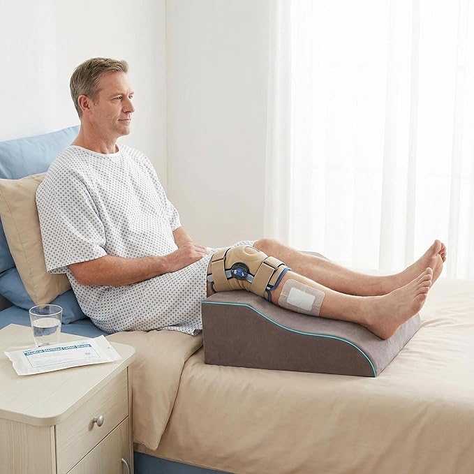 Leg Elevation Pillows, Ergonomic Memory Foam Wedge Pillow/Leg Positioner Pillows Comfort Care for Back Knee Hip Ankles Pain, Knee Pillow for After Surgery, Injury, or Rest Gray
