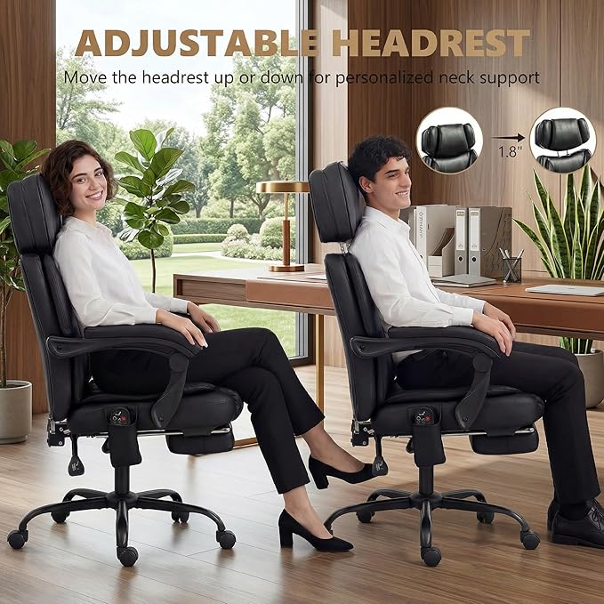 HOMCOM Massage Office Chair with Lumbar Heat, Ergonomic Executive Desk Chair with Adjustable Headrest, 6 Points Vibration, High Back, Reclining, Padded Armrests, Footrest, PU Leather, Black