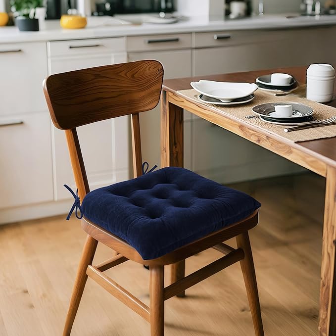 ELFJOY 4 Pack Chair Cushions for Dining Chairs Chair Pads Cushion for Kitchen Office Tufted Square Seat Cushion with Ties (U Shape Navy)