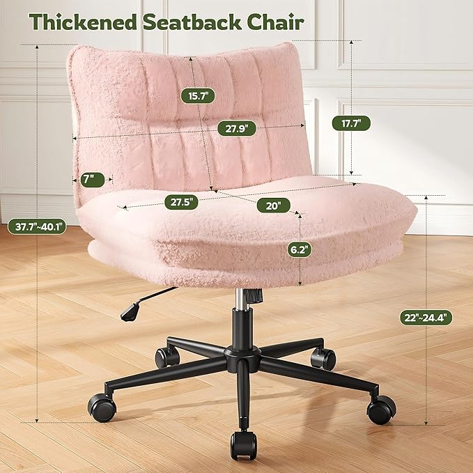 DurayLoly Criss Cross Chair with Wheels, 6.2" Extra Thick Cross Legged Office Chair, Height Adjustable Swivel Design for Home Office, Study & Vanity,Pink