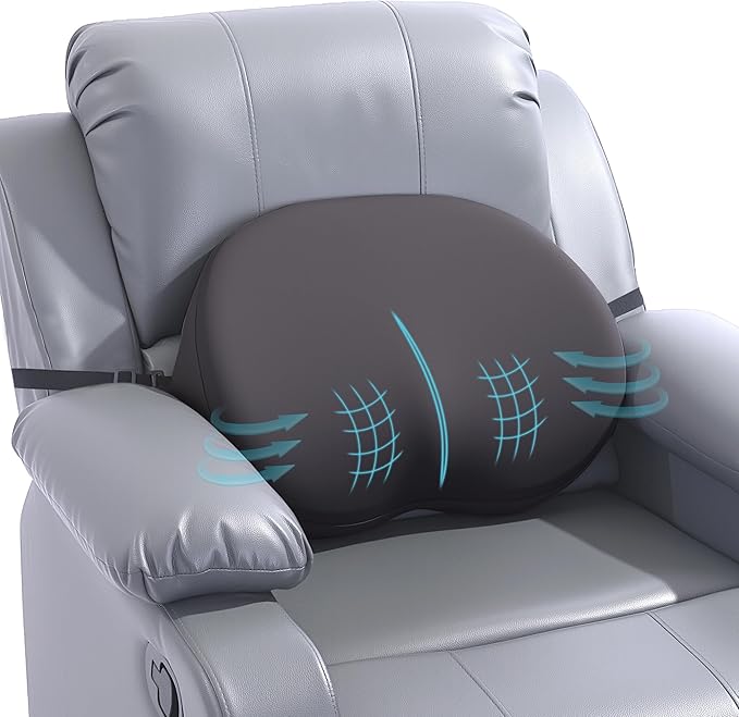HOMBYS Ergonomic Lumbar Support Pillow for Recliner, Memory Foam Back Support for Recliner Chairs with Silky Cooling Cover, Washable & Orthopedic Design for Lower Back Pain Relief (Grey)