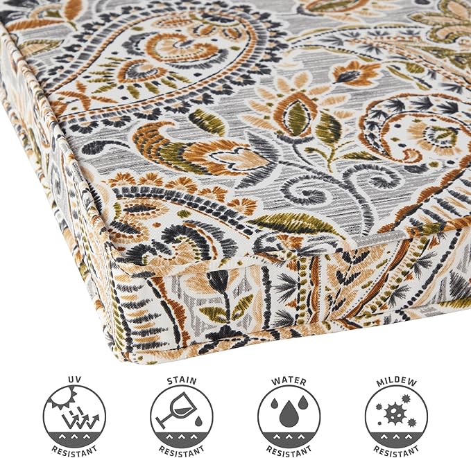 Outdoor 18 inch Square Patio Dining Chair Pads – Comfortable Fiber-Filled Seat Cushions with Ties, Reversible Polyester Fabric - Arctic Paisley, Set of 2
