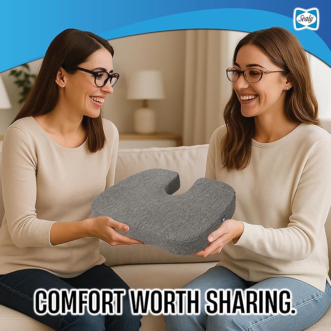 Sealy Memory Foam Seat Cushion for Car and Office Chairs Tailbone Pain Relief, Posture Support, and Comfort for Home Office Use