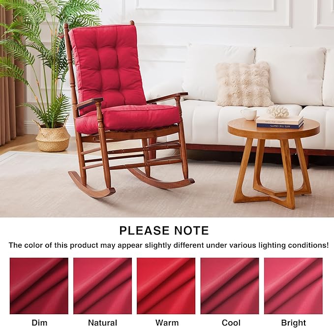 IPYNBAP Rocking Chair Cushion, Waterproof and Fade-Resistant Patio Chair Cushions, Tufted Chair Pads for Rocker Furniture, 17x17 Inch, Indoor/Outdoor Seat Cushions with Ties, Burgundy