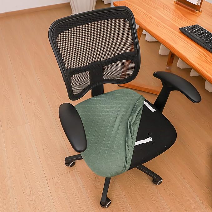 FORCHEER Waterproof Office Chair Seat Cover 20x20 Sage Green Stretchable Jacquard Desk Chair Seat Cover with Buckles Bottom Only Washable Removable