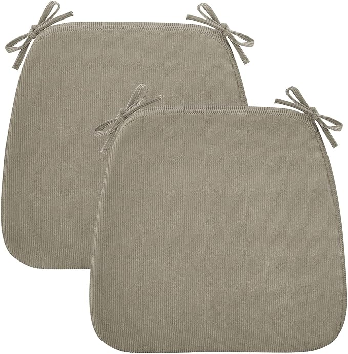 2'' Thick High-Density Foam Indoor Chair Cushions | Dining Chair Pads with Ties, Removable Washable Cover, Kitchen Chair Cushions 17"x16",Khaki 2 Pack