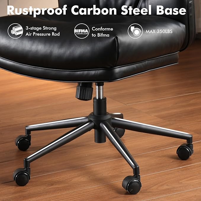 High Back Executive Office Chair with Comfortable Deep Seat,Black PU Leather Modern Office Chair,Ergonomic Big and Tall Computer Desk Chair with Lumbar Support(Black)