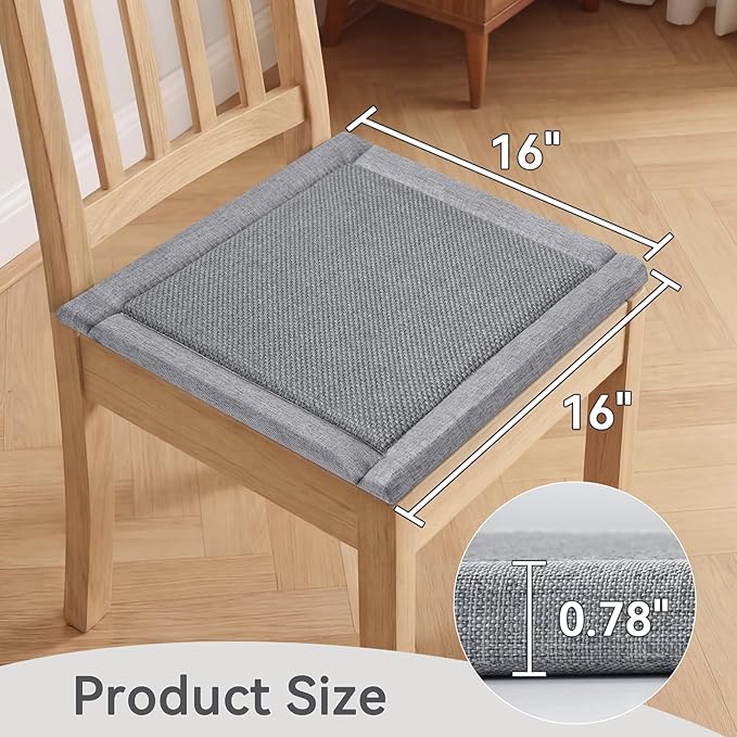 YDKGL Chair Cushions for Dining Chairs, Woven & Memory Foam Kitchen Chair Pads, Non Slip Backing Indoor Seat Cushion for Dining Room, Bar, Patio(1 Pack,Grey)