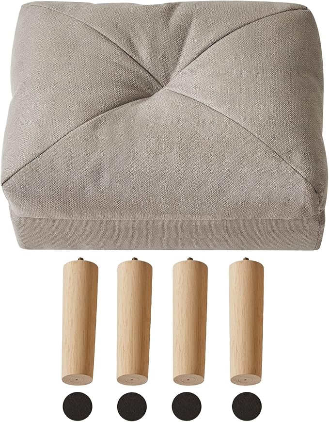 YMYNY 15.75" Small Foot Stool Ottoman, Footrest with Sponge Soft Padded Seat, Cotton-Linen Blend Fabric Footstool for Sofa, Bedroom, Living Room, Entryway, Solid Wood Legs, Gray, UHBD023G