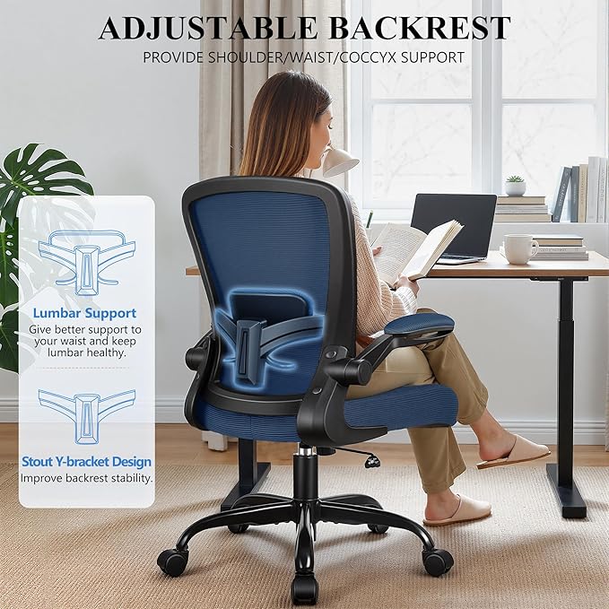 FelixKing Office Chair, Ergonomic Desk Chair Breathable Mesh Chairs Adjustable High Back Lumbar Support Flip-up Armrests, Executive Rolling Swivel Comfy Computer Chairs Home Office Navy