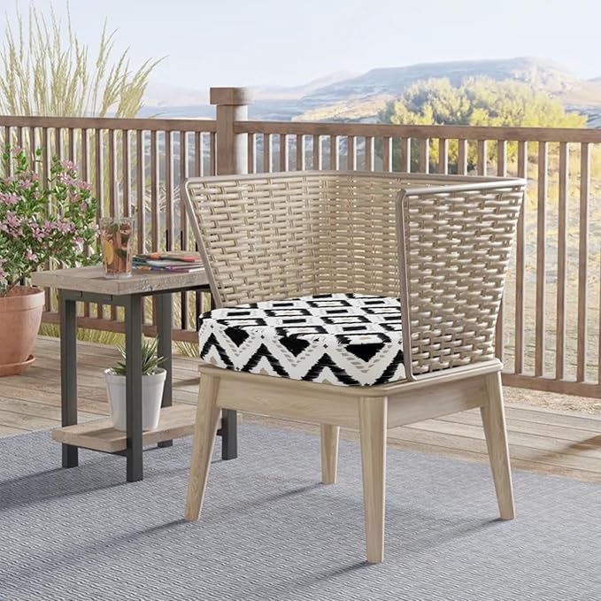 idee-home Outdoor Chair Cushions Set of 2, 17" x 17" x 3" Thick D-Shaped Patio Furniture Outdoor Seat Cushions Waterproof with Ties, Dining Pads