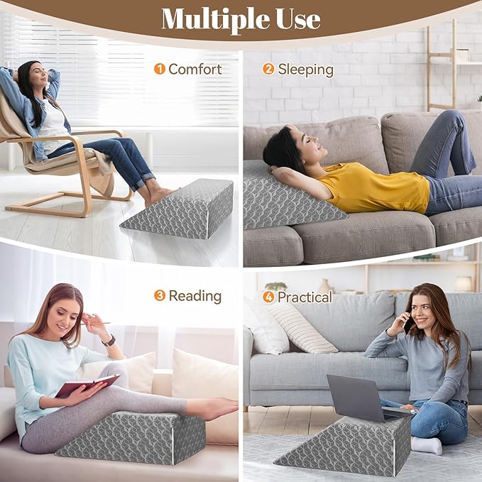 SUBCULTUREPICK Leg Elevation Pillows,Wedge Pillow for After Surgery, 8" Leg Support Adjustable, Comfort Care for Back Knee Hip Ankles Pain, Memory Foam Knee Pillow for Sleeping Blood Circulation Grey