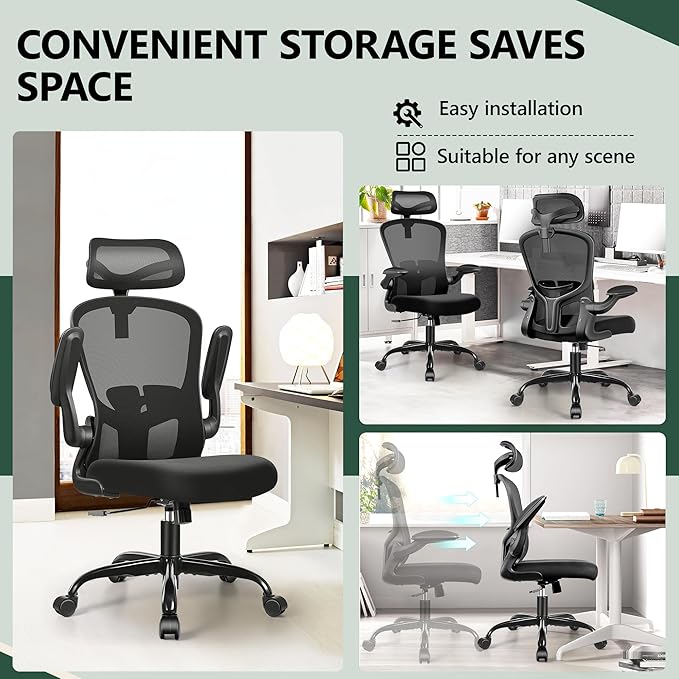 FelixKing Office Chair Ergonomic Desk Chair with Headrest, High Back Computer with Adjustable Lumbar Support and Wheels,Executive Swivel Comfy with flip-up Armrests for Home Office