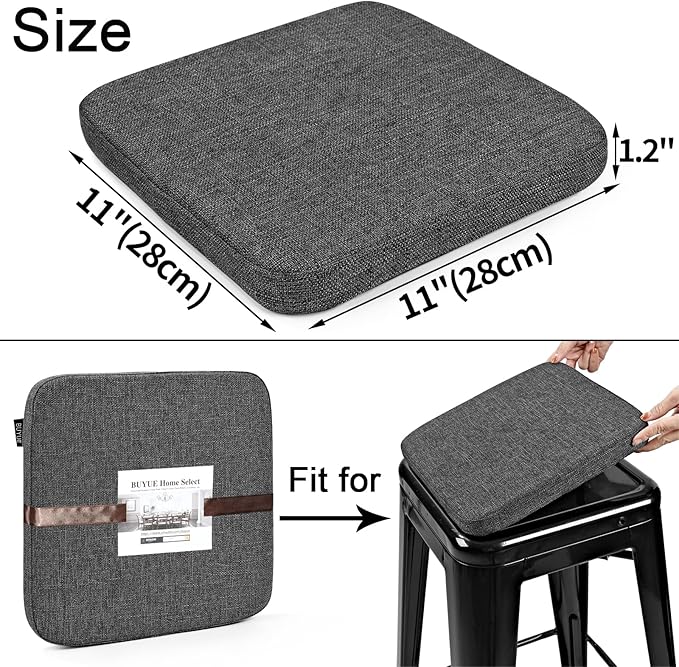 BUYUE Friendly Woven Fabric Magnetic Bar Stool Cushion 1 Piece, Enhanced Anti-Slip Breathable Small Chair Seat Pad for Café Bistro Stackable Metal Stool (Square, Dark Gray, 1)