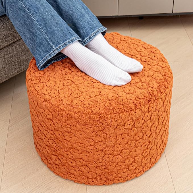 Asuprui Pouf Ottoman Foot Rest – Plush Round All-in-one Foam Stool for Cozy Lounging, Floor Pouf & Chic Decor (Rust Orange)