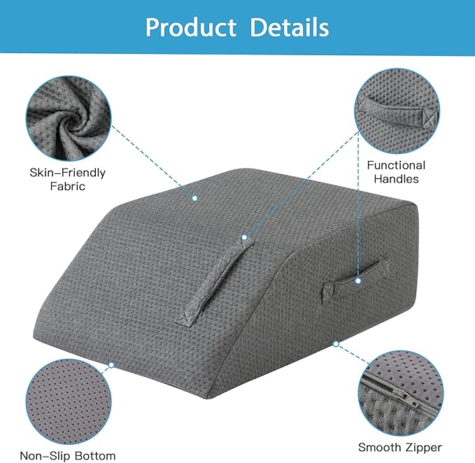 MEGCXIT Leg Pillow Elevation Blood Circulation, Leg Wedge for Elevation for Swelling, Leg Elevating Pillow for After Surgery, Memory Foam Foot Knee Pillow for Back Sleeping 24×19×8 Inch Dark Grey