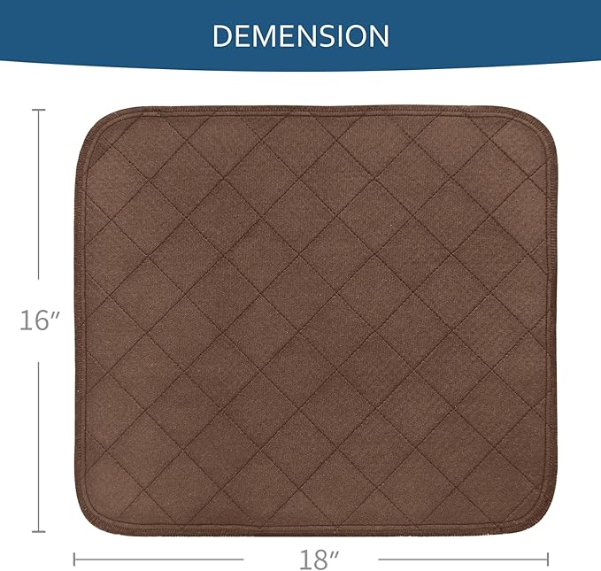 Waterproof Chair Pads for Incontinence 18" x 16", 2 Pack Non Slip Absorbent Wheelchair Reusable Seat Protector, Washable Seat Covers for Chairs, Brown