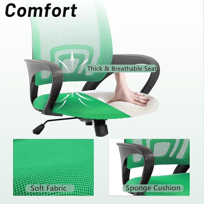 Office Chair,Mesh Computer Chair with Arm and Wide Comfortable Seat,Ergonomic Desk Chair with Lumbar Support,Work Chairs for Home Office,Adjustable Rolling Desk Chair,Green