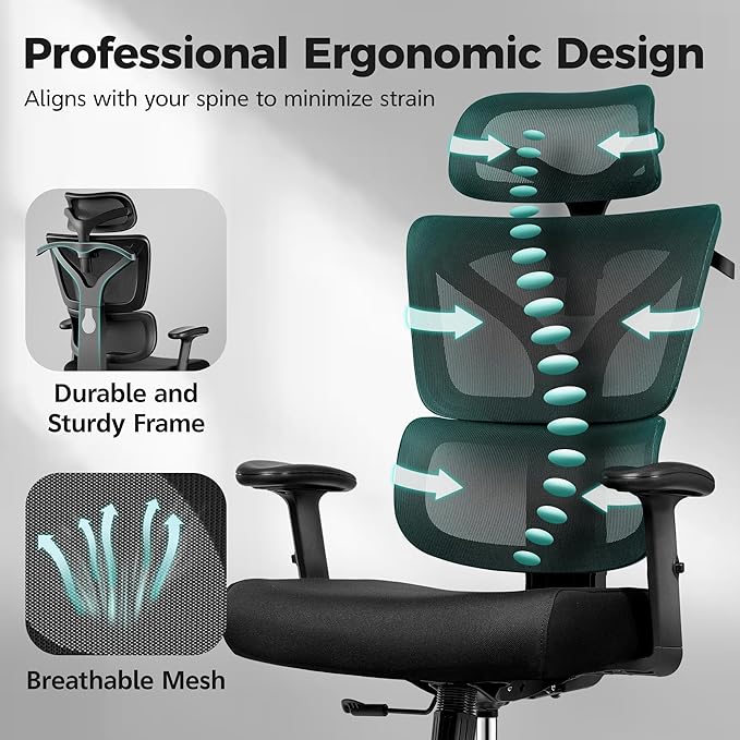 Ergonomic Office Chair High Back Desk Chair with Lumbar Support, Breathable Mesh Computer Chair with Adjustable Armrests Height, Reclining Big and Tall Gaming Chair for Home Office(Black 10Pack)