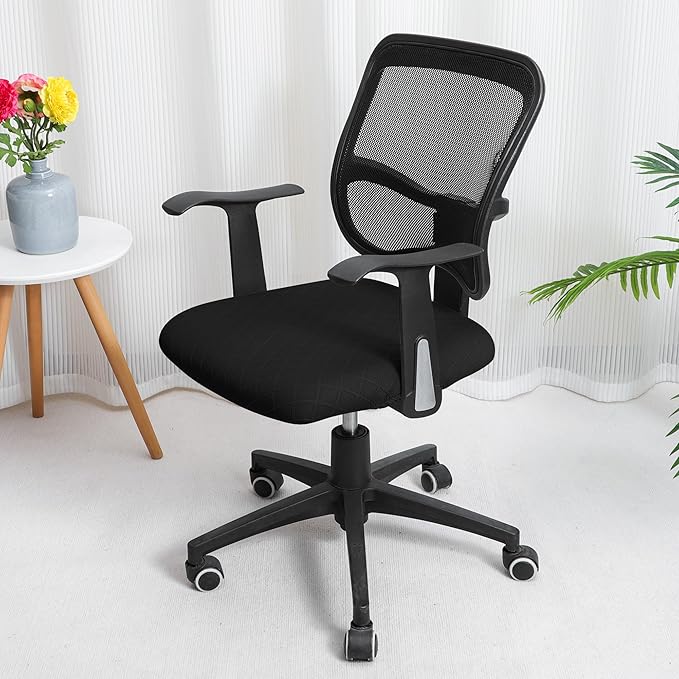 FORCHEER Waterproof Office Chair Seat Cover 20x20 Inch Black Stretch Jacquard Computer Chair Seat Cushion Slipcover Washable Removable