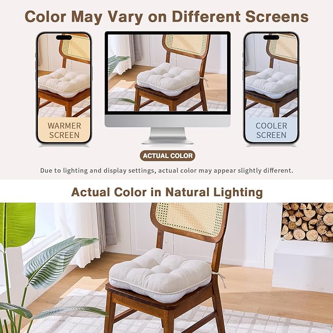 BETU Chair Cushions for Dining Chairs,3.5" Thick Kitchen Table Chair Pads with Ties,Non Slip Backing and Covers,Seat Cushion for Dining Room,Bar,Patio Chairs,18"X18"X3.5"