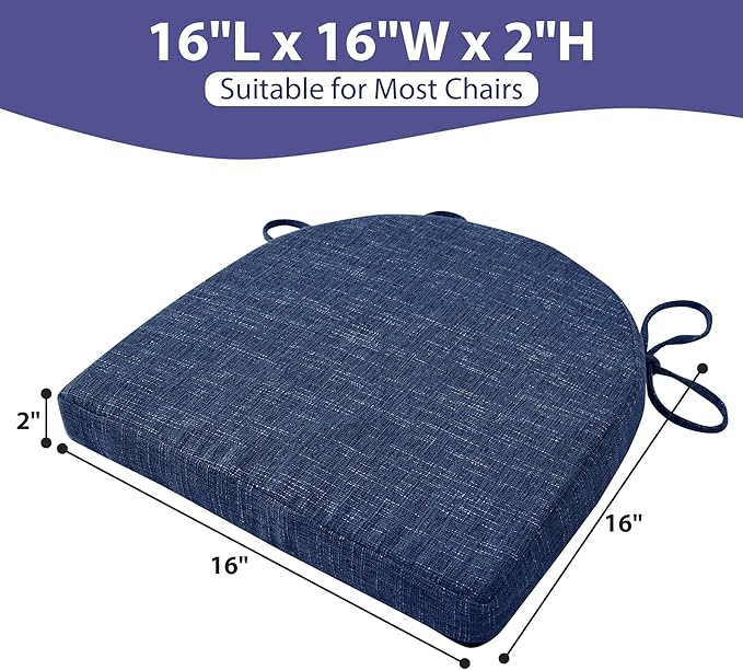 IPYNBAP Chair Cushions for Dining Chairs, Kitchen Chair Cushions, 16'' x 16'' x 2'', Non Slip Indoor Seat Cushions, Chair Pads for Dining Chairs with Ties & Removable Cover, Set of 6, Navy