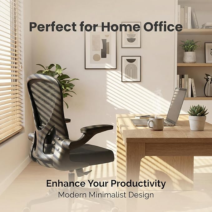 Monhey Office Chair Ergonomic Desk Chair with Lumbar Support&Headrest&Flip-up Arms Height Adjustable Rocking Swivel High Back Computer Chair Warm Taupe Mesh Study Chair (09black)