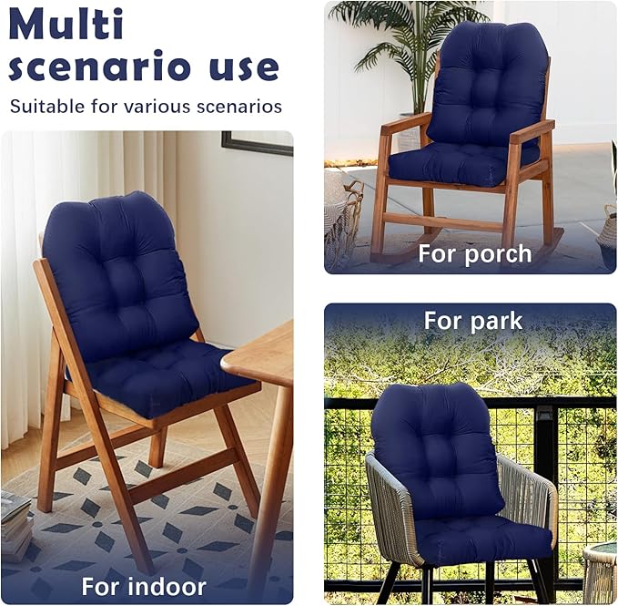 Indoor Outdoor Chair Cushions Set of 2 for Patio Furniture Proch Rocker Wicker Chair Seat Pads Reversible,Waterproof Patio Cushion Navy Blue,18.5"*18.5"