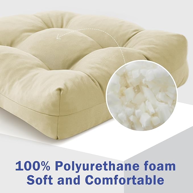 IPYNBAP Outdoor Chair Cushions Set of 4, Patio Chair Cushions with Ties, 19x19+5” Tufted Outdoor Seat Cushions, Waterproof Patio Furniture Cushions, Outdoor Dining Chair Pads, Beige