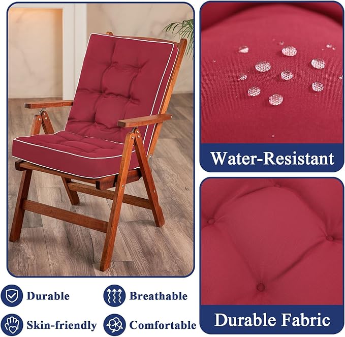Topotdor Rocking Chair Cushions Indoor, Tufted Rocking Chair Seat Cushion for Patio Furniture, Water Resistant Rocking Chair Pads with Ties for Nursery Balcony Chair, Red