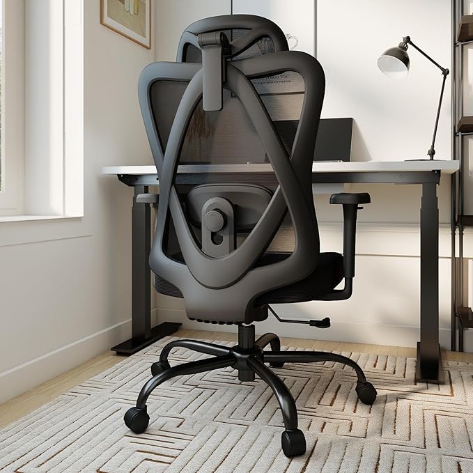 Ergonomic Office Chair with Adjustable Lumbar Support, High Back Mesh Computer Desk Chairs with 3D Headrest and Armrest, Rocking Function, for Home, Office, Black