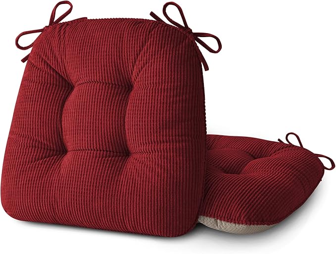 ELFJOY Dining Chair Cushions Thick Non Slip Kitchen Chair Pads with Ties Comfortable Indoor Kitchen Seat Cushions 18" x 18" x 3" (2, Red)