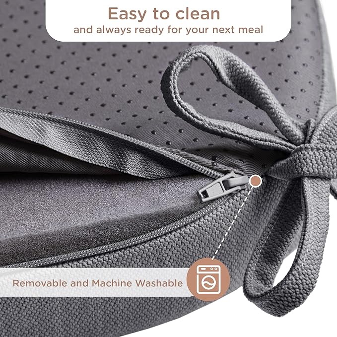 Codi Dining Chair Cushions Set of 4, Indoor Chair Pad for Kitchen and Bar Stool - Washable, Non-Slip Seat Cushion with Ties, 16x17 inch, Grey, 4 Pack