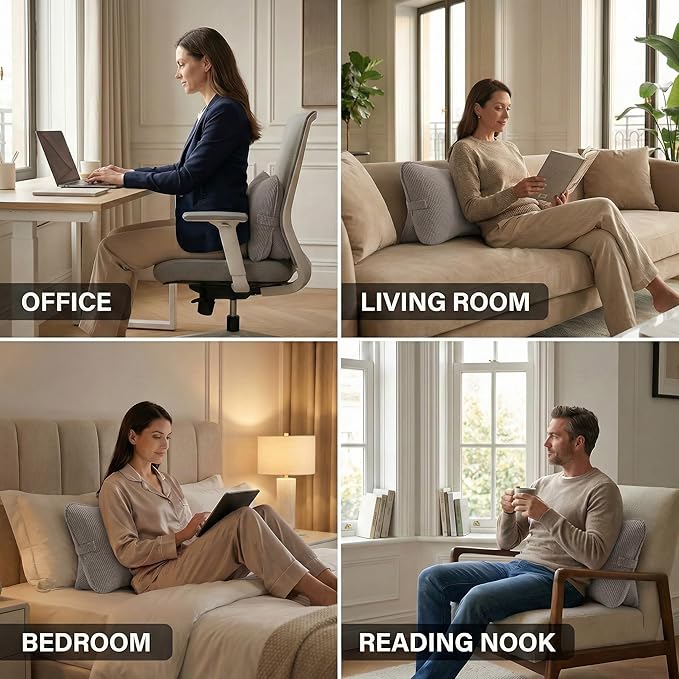 Pat. Pend. Corduroy Back Pillow for Sitting, Lumbar Support Cushion for Sofa, Office Chair & Bed Sitting, Reading & Watching TV, Ergonomic Triangle Backrest Pillow, Light Gray