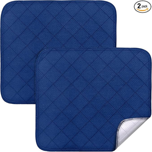 Waterproof Chair Pads for Incontinence 18" x 16", 2 Pack Non Slip Absorbent Wheelchair Reusable Seat Protector, Washable Seat Covers for Chairs, Navy