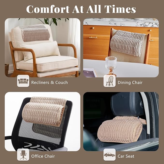Headrest and Support Pillow,Recliner Pillow for Neck, Head, or Foot for Office or Massage Chairs, Neck Pain Relief and Cervical Support. Nonslip, Removable Cover(Khaki, 5.5" Wx13 Lx3 H)