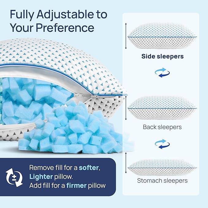 fulocean Small Cooling Memory Foam Pillow for Travel & Camping, Compressible Adjustable Pillow for Medium Firm Neck Knee Lumbar Support,Washable, Ideal Sleeping, Car, Airplane, Backpacking, Gifts