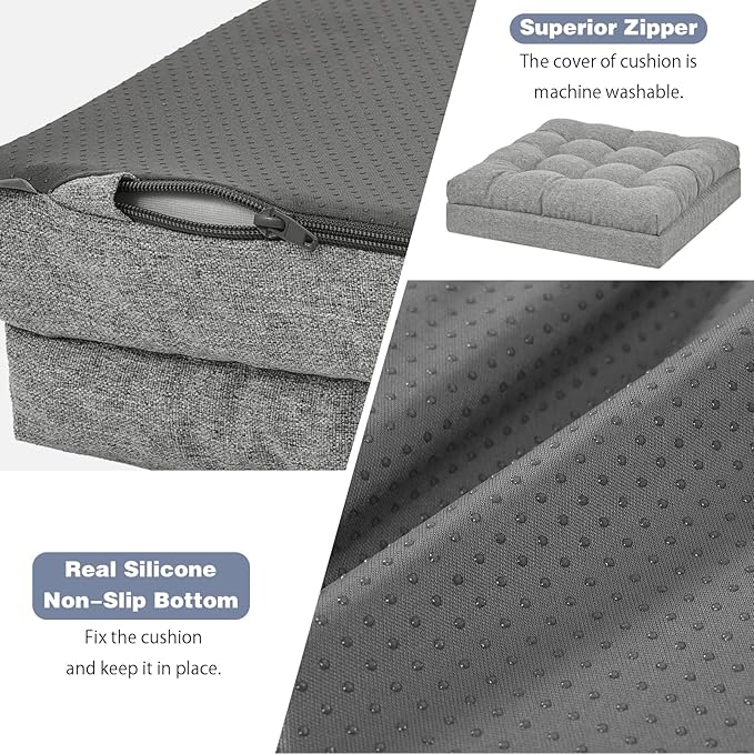 baibu Extra Large Memory Foam Recliner Cushions for Elderly, 20x20x5 Inch Thick Dual-Layer Patent Design Non-Slip Recliner Seat Cushion for Couch for Easy to Stand Up & Reduce Hip & Lumbar Pain, Grey