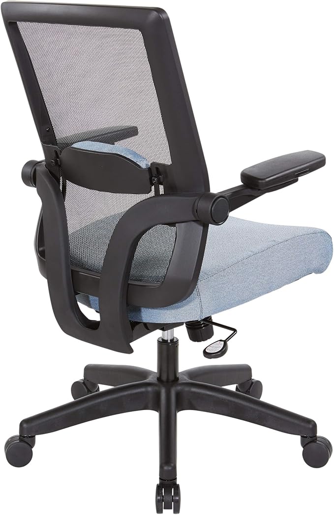 Space Seating 867 Series Adjustable Manager's Chair with Breathable Mesh Back, Lumbar Support and Padded Flip Arms, Blue Fabric Seat with Black Nylon Base