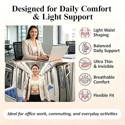 RANDY SUN Enhanced Back Brace with EVA Cushion Pad, Ultra Thin Lumbar Support Belt for Women & Men, Lightweight Breathable Light Taupe M(Waist:28"-31")