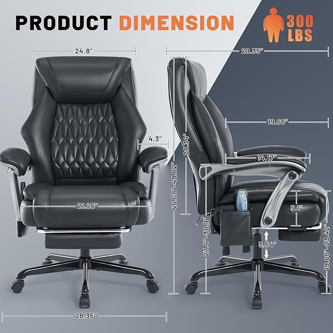 Massage Office Chair with Heat & Foot Rest, 6 Points Vibration, Ergonomic Executive Reclining Desk Chair, PU Leather Padded Seat for Home Office Comfort