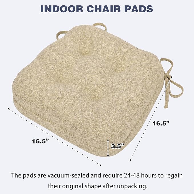 baibu Dining Chair Cushions, Dual-Layer Patent Design Memory Foam Kitchen Chair Cushions, Non-Slip Seat Pads with Ties, 16.5 x 16.5 x 3.5in, 1 Pack, Beige