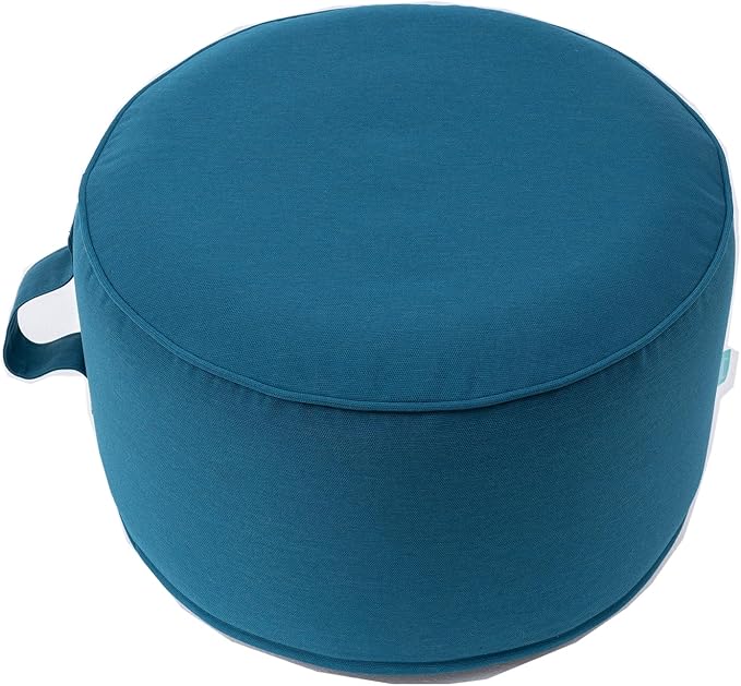 QILLOWAY Inflatable Outdoor Ottoman for Patio, Waterproof Round Pouf, Inflatable Foot Rest, Outdoor Footstool for Poolside, Garden，Camping,All Peacock Blue