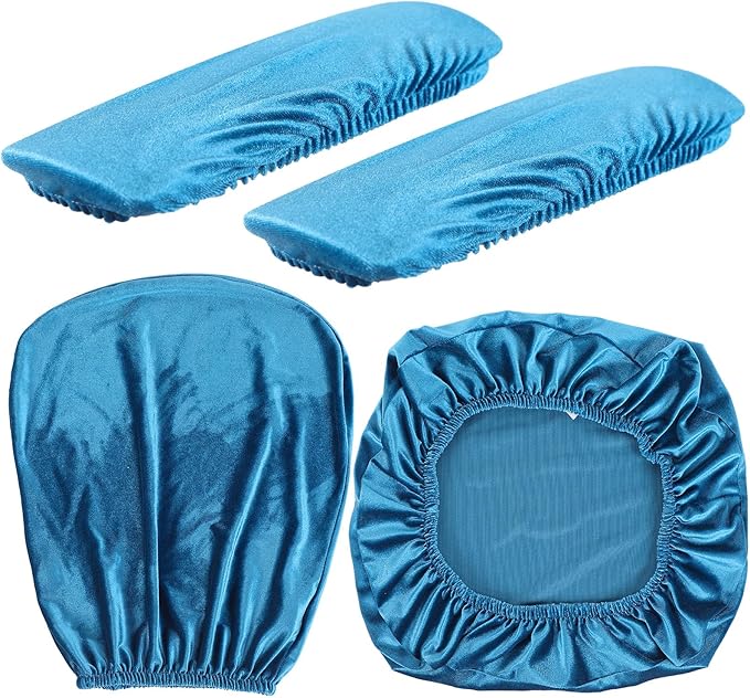 Tallew 4 Pcs Office Chair Covers Set Computer Universal Protective Stretchable Chair Seat Covers Desk Armrest Slipcovers Pads Office Cushion Backrest for Rotating(Sapphire)