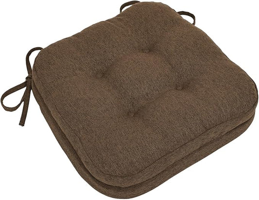 baibu Dining Chair Cushions, Dual-Layer Patent Design Memory Foam Kitchen Chair Cushions, Non-Slip Seat Pads with Ties, 16.5 x 16.5 x 3.5in, 1 Pack, Dark Brown