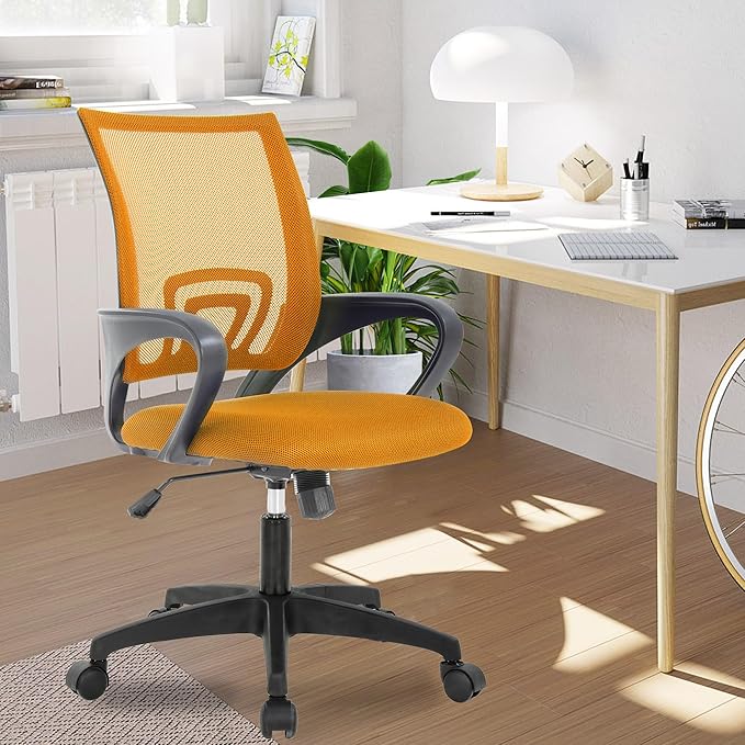 PayLessHere Home Office Chair - Adjustable Ergonomic with Lumbar Support, Armrest, High Density Mesh, 360 Swivel for Adults (Pack of 1, Orange)