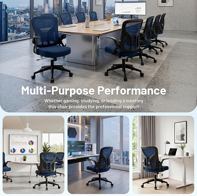 Office Chair Ergonomic Desk Chair with Adjustable Lumbar Support, High Back Breathable Mesh Chair with 120° Tilt Function & Flip-Up Armrests, Swivel Comfy Task Computer Chair for Work, Study