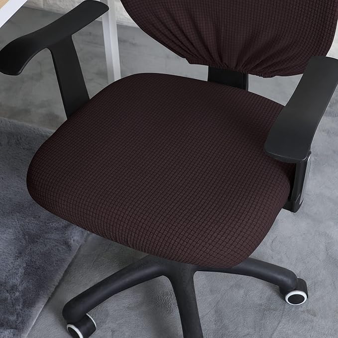 FORCHEER Desk Chair Back and Seat Cover 2 Pieces Brown Jacquard Stretch Split Office Chair Covers Water Resistant Washable
