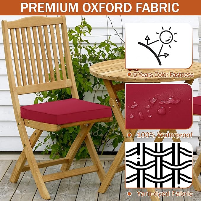 4 Pack Outdoor Chair Cushions 19 x 19 Inch Water Resistant Patio Chair Cushions with Tie 3 Year Color Fastness Thick Outdoor Seat Cushion for Garden Lawn Patio Furniture Burgundy