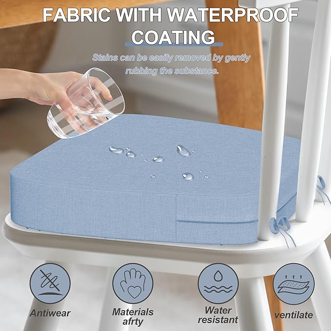 17'' x 16'' x 2.5"Thick Chair Cushions for Dining Chairs, 6 Pack WaterProof Easy Clean Kitchen Chair Pads with Ties and Non-Slip Backing - 30D High Elastic Foam Soft Kitchen Chair Cushions
